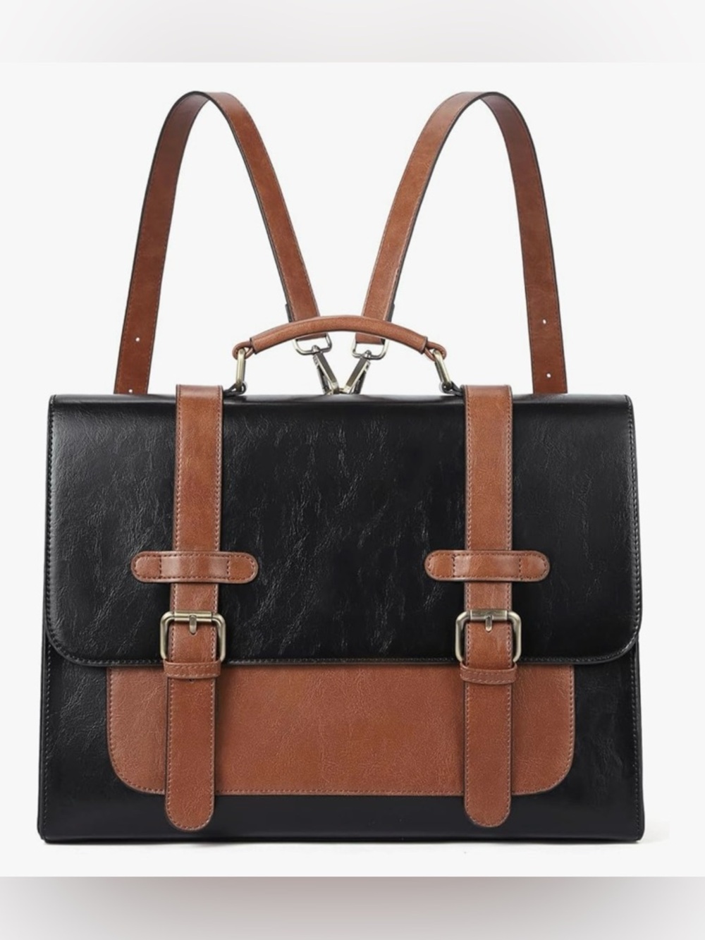 Black and Brown Leather Brief Backpack